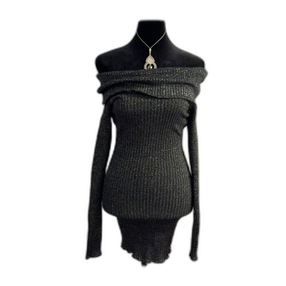 Windsor Shimmer Nights Black Glitter Off-Shoulder Mini Dress